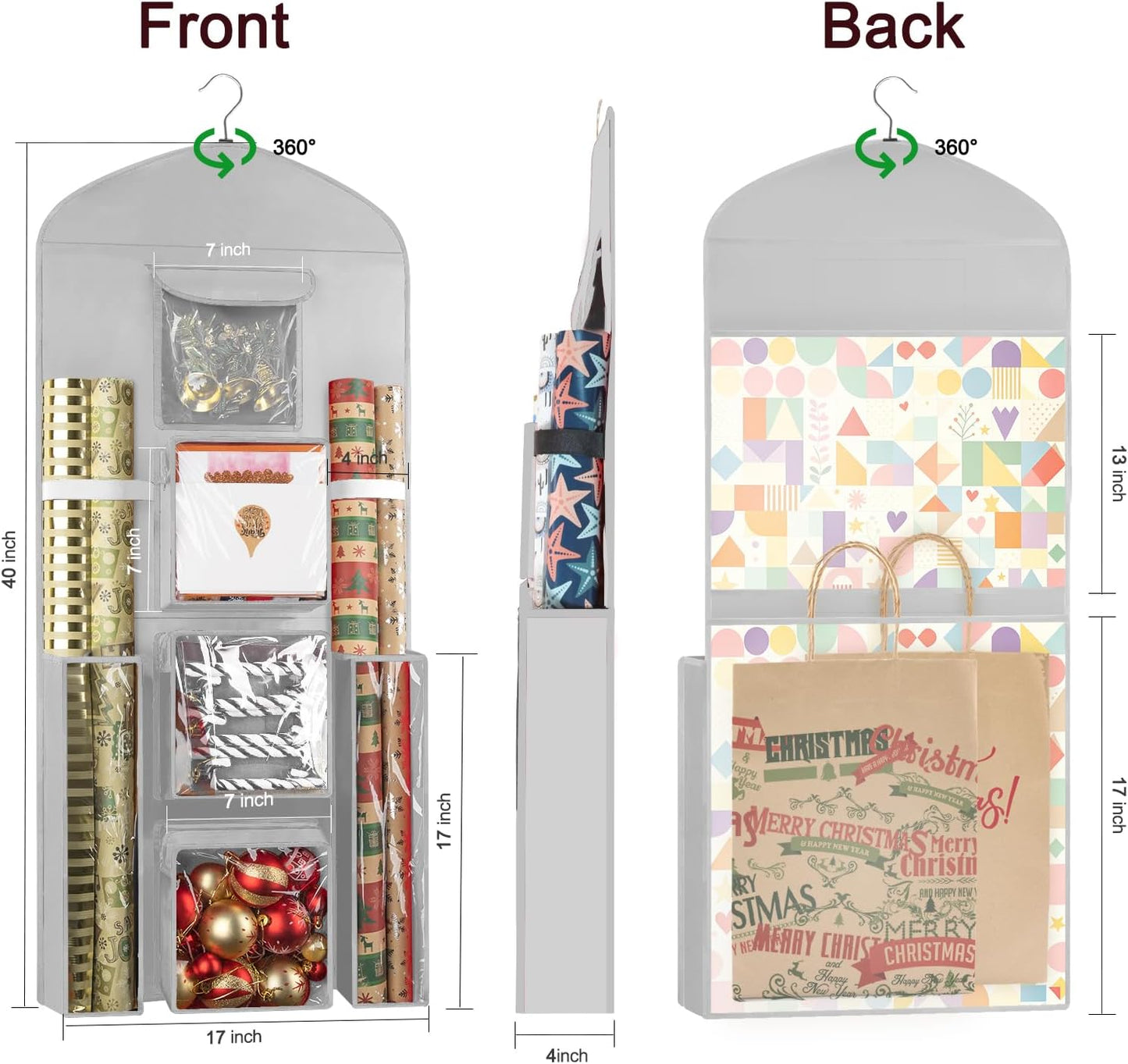 Organiz. rollos papel regalo 40x17" gris doble cara
