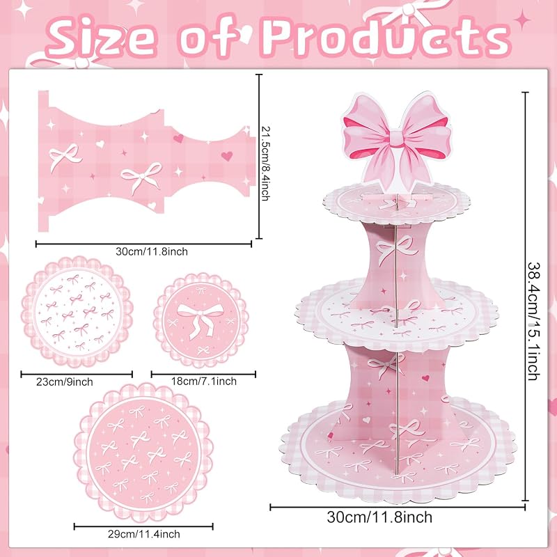 Lazo rosa 3 niveles reutilizable soporte cupcakes fiesta