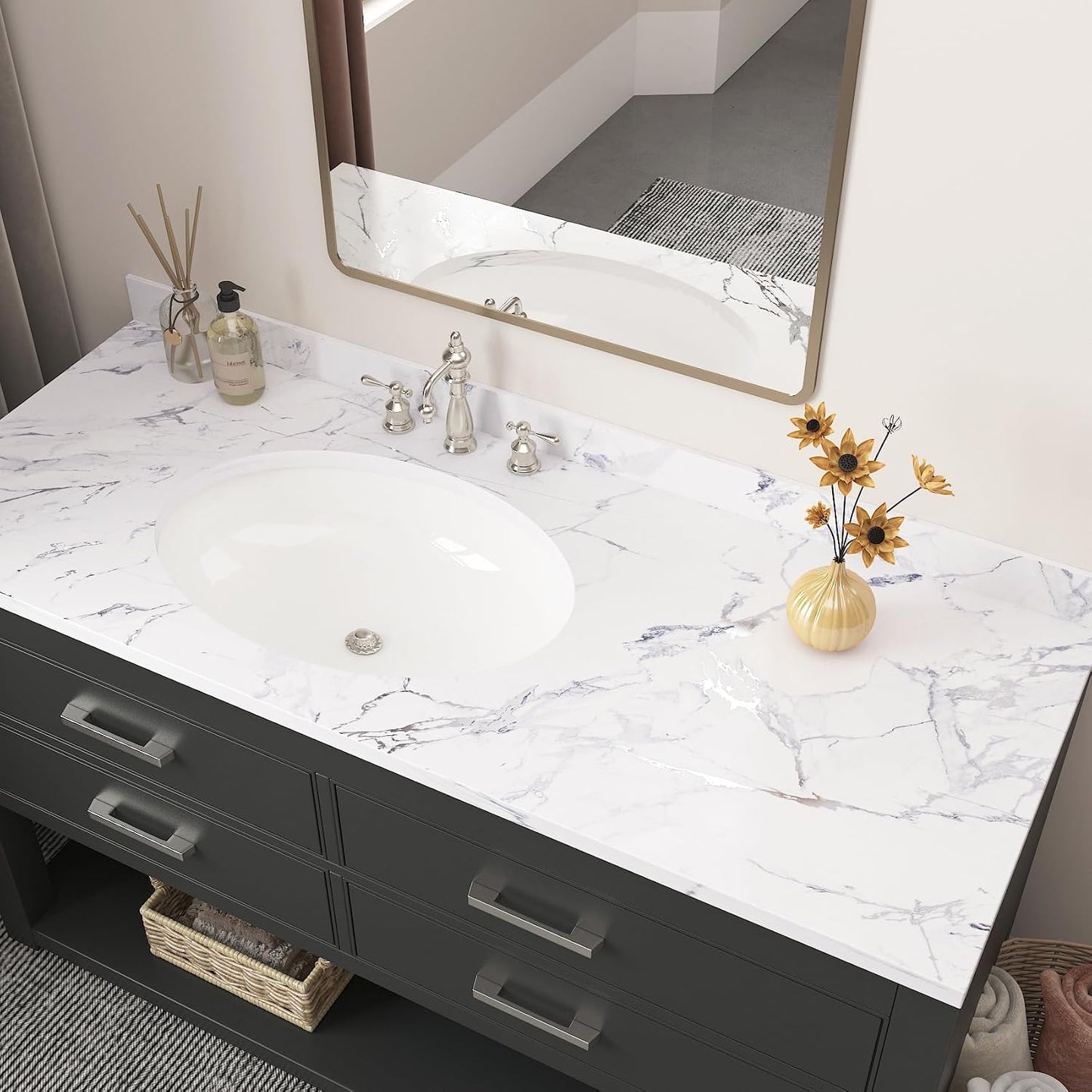 Papel contacto blanco plateado encimera cocina 17.7x200pulg