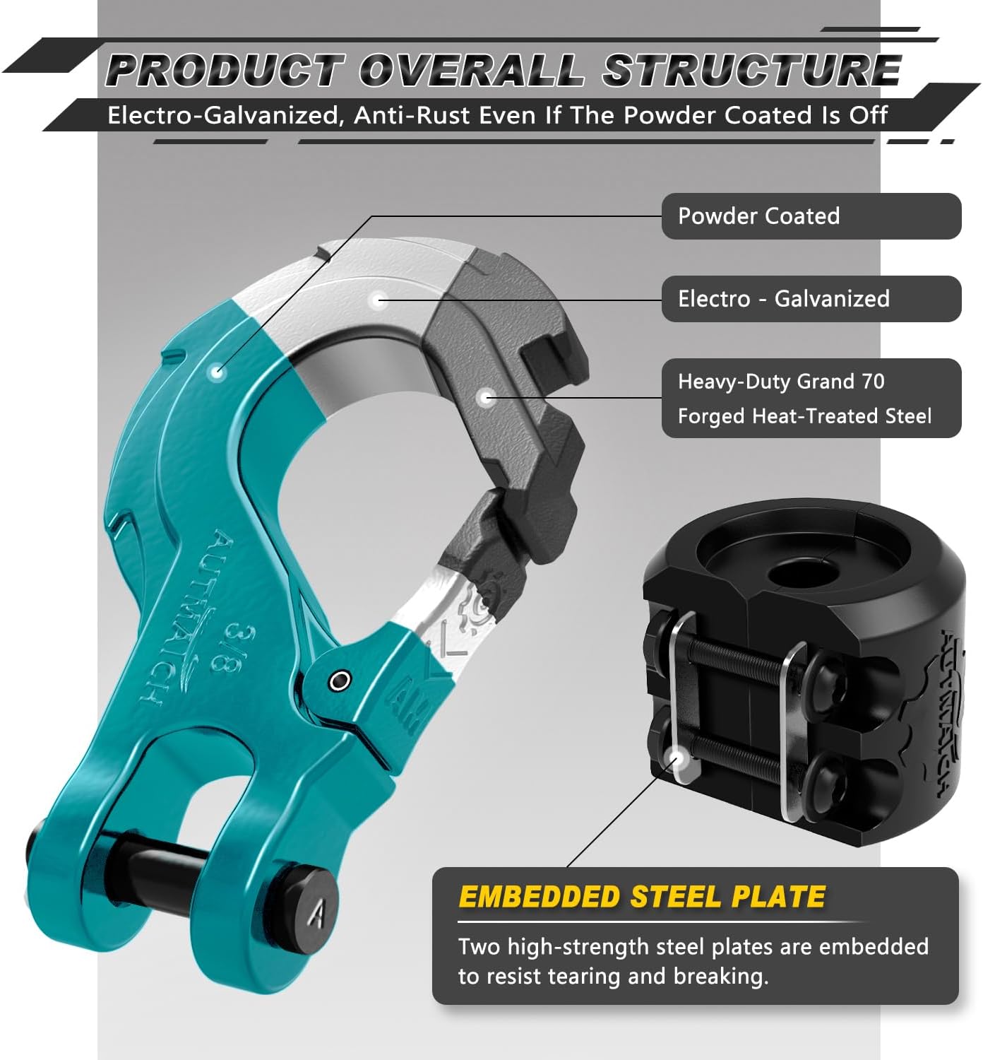 Gancho cabrestante 3/8" acero forjado grado 70