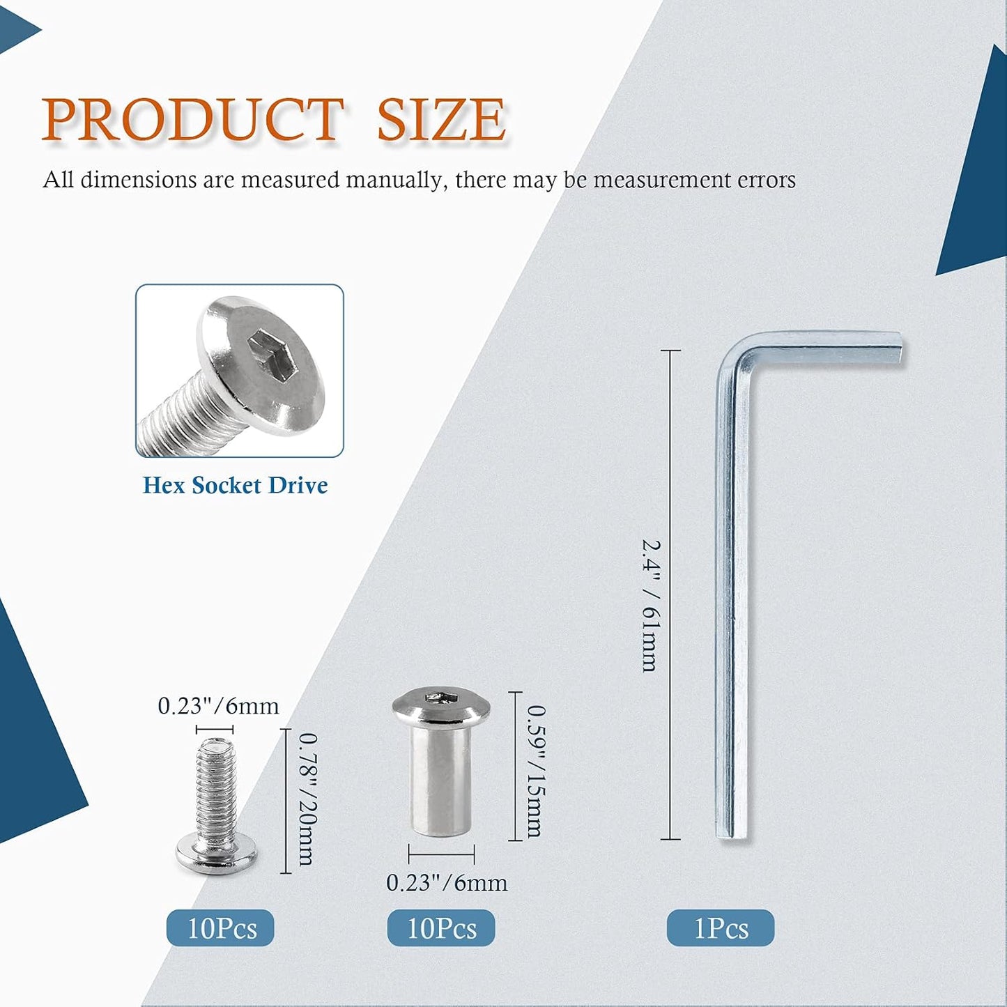10 Pzas Tornillo M6 Hexagonal con Llave Allen para Muebles