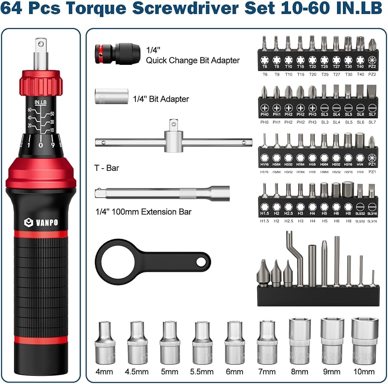 Set 64 pzas llave dinamométrica 1/4 con puntas S2