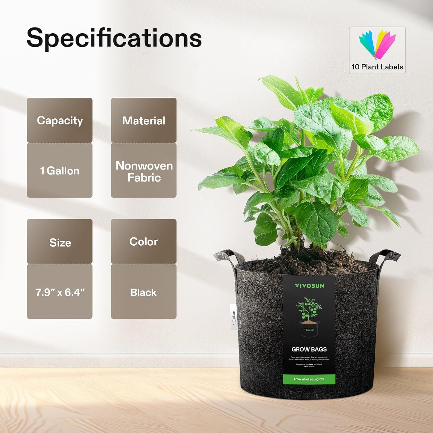 10 Pzas Bolsas Cultivo 1gal Tela Reforzada Negro