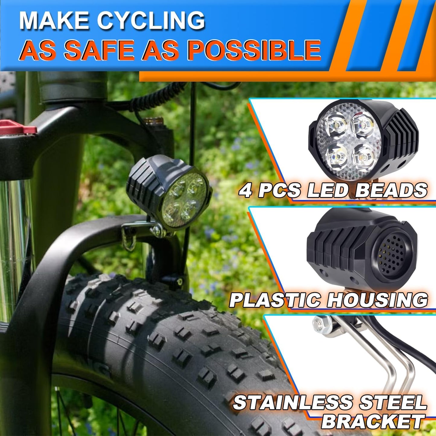 Faro delantero bicicleta eléctrica 12-60 V conector 2 pines
