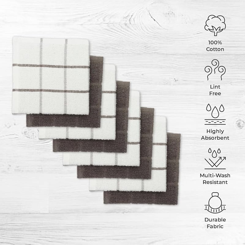 Pack 6 paños cocina algodón terry gris suave absorbente