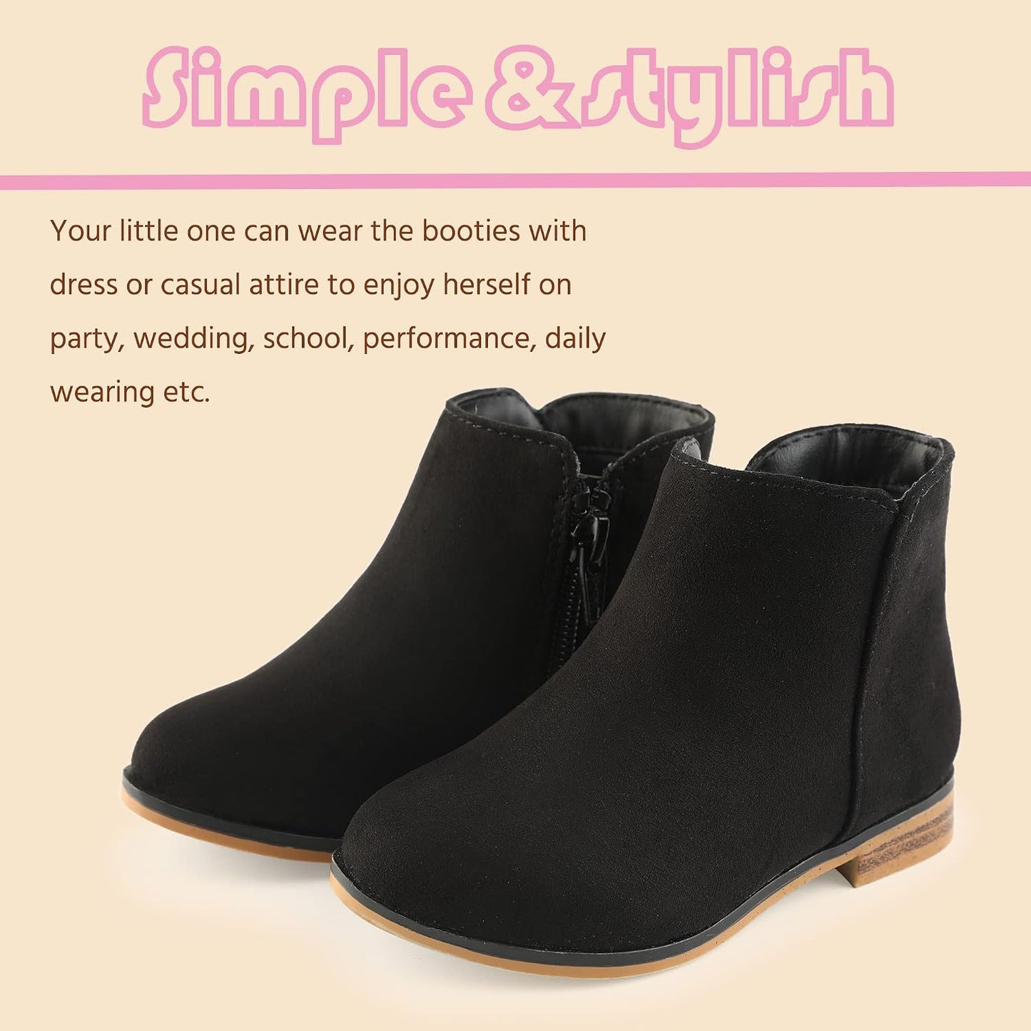 Botas de tobillo para niña con cremallera tacón bajo