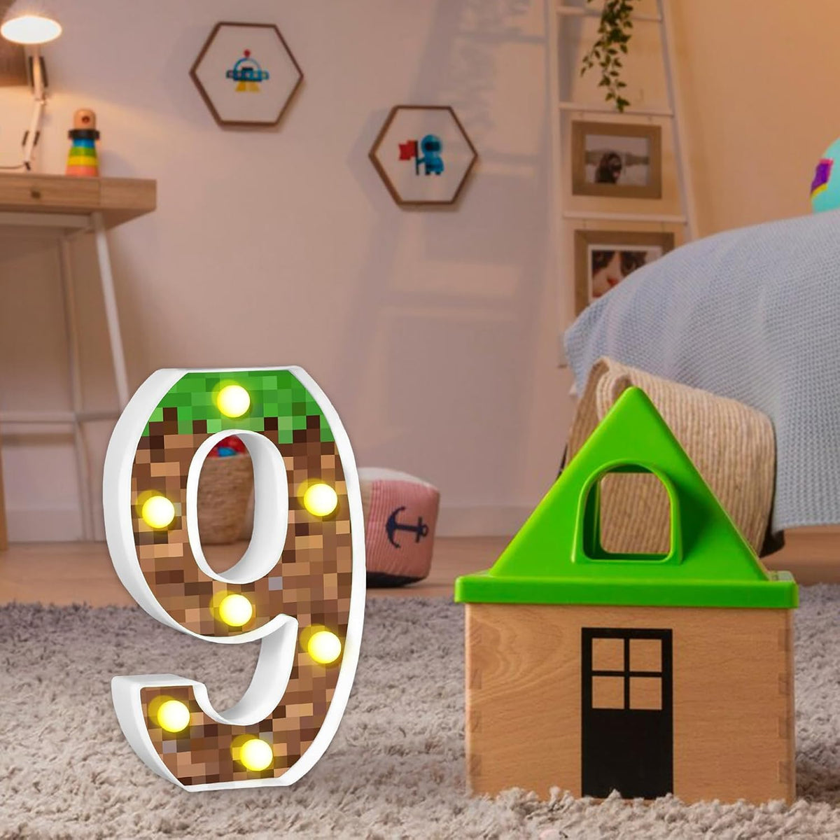 Letrero luces tema píxeles 8.5pulg números iluminados