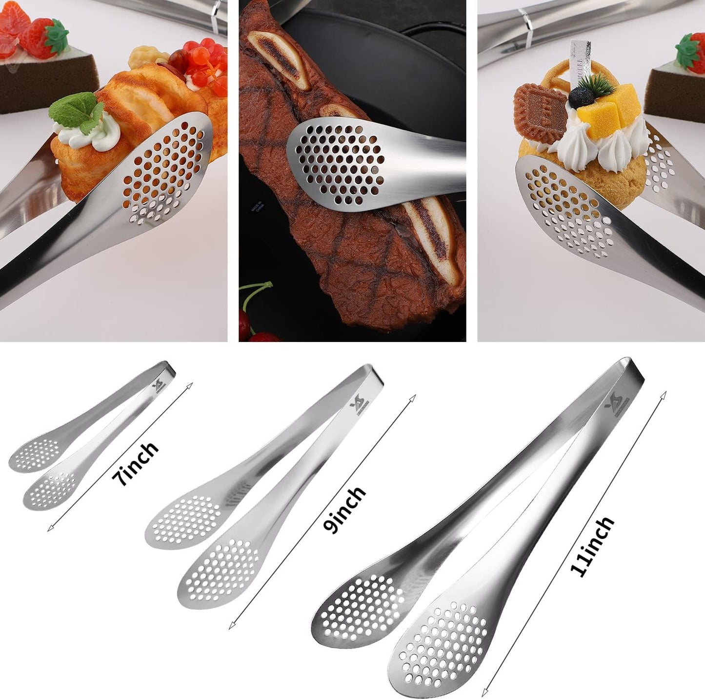 Pinzas acero inox para servir 7-11 pulg set 3