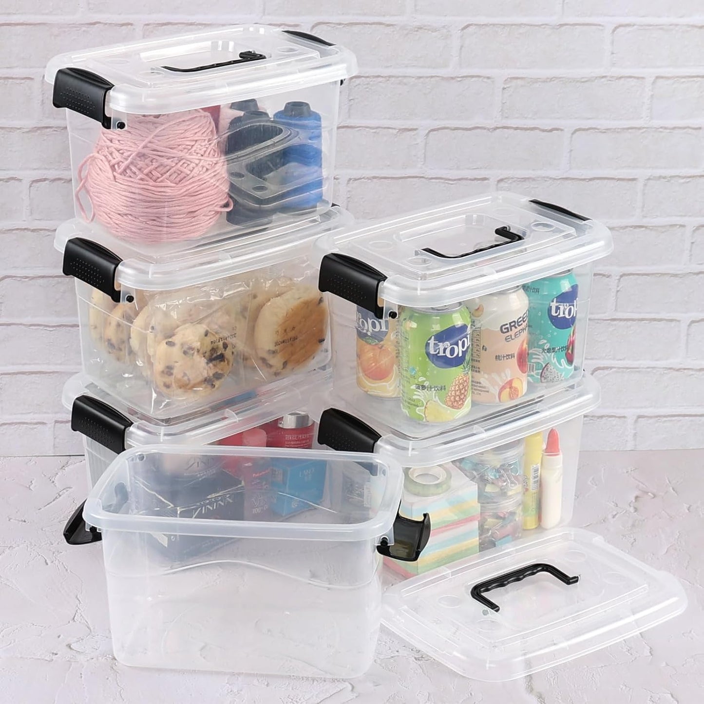 6 Pzas Contenedor Plástico 5qt Transparente con Asa