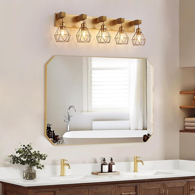 Apliques baño estilo granja 5 luces acabado latón antiguo