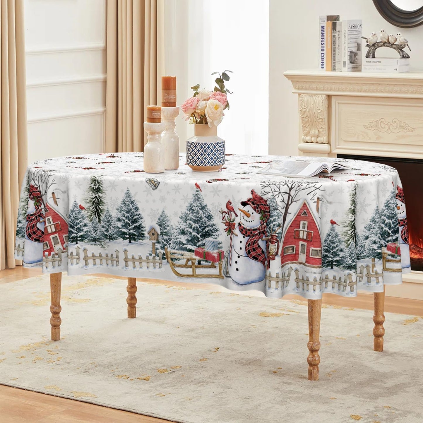 Mantel Navidad 60x84pulg Blanco Lavable para Fiesta