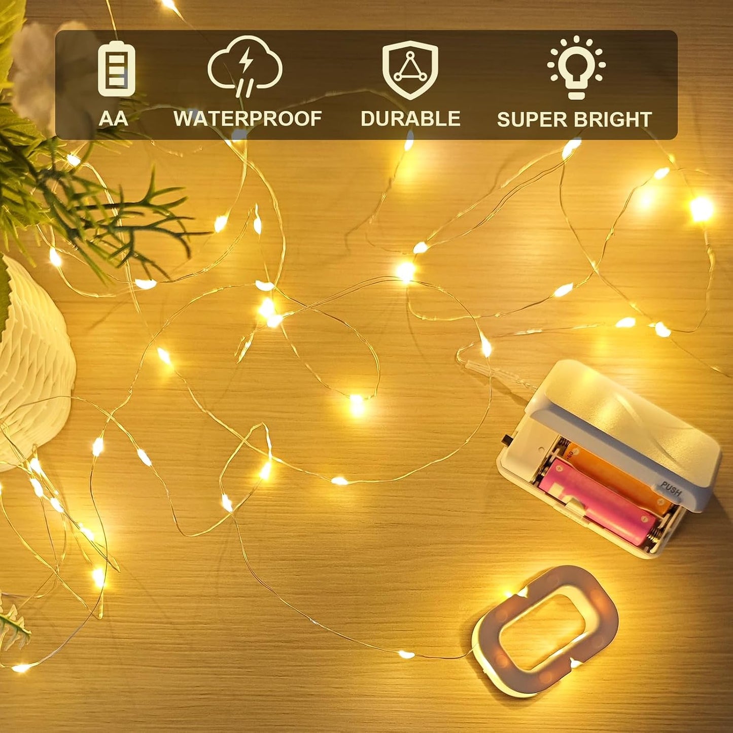 2 Pzas Luces Hadas 16ft 50Leds Alambre Cobre Batería