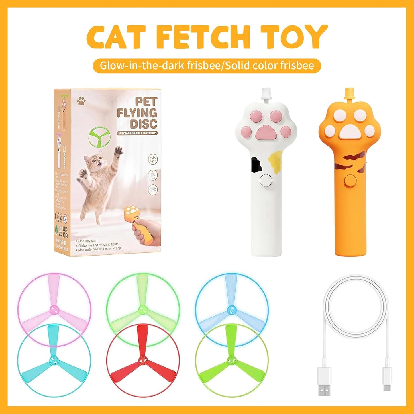 Lanzador discos voladores recargable para gatos con 6 discos