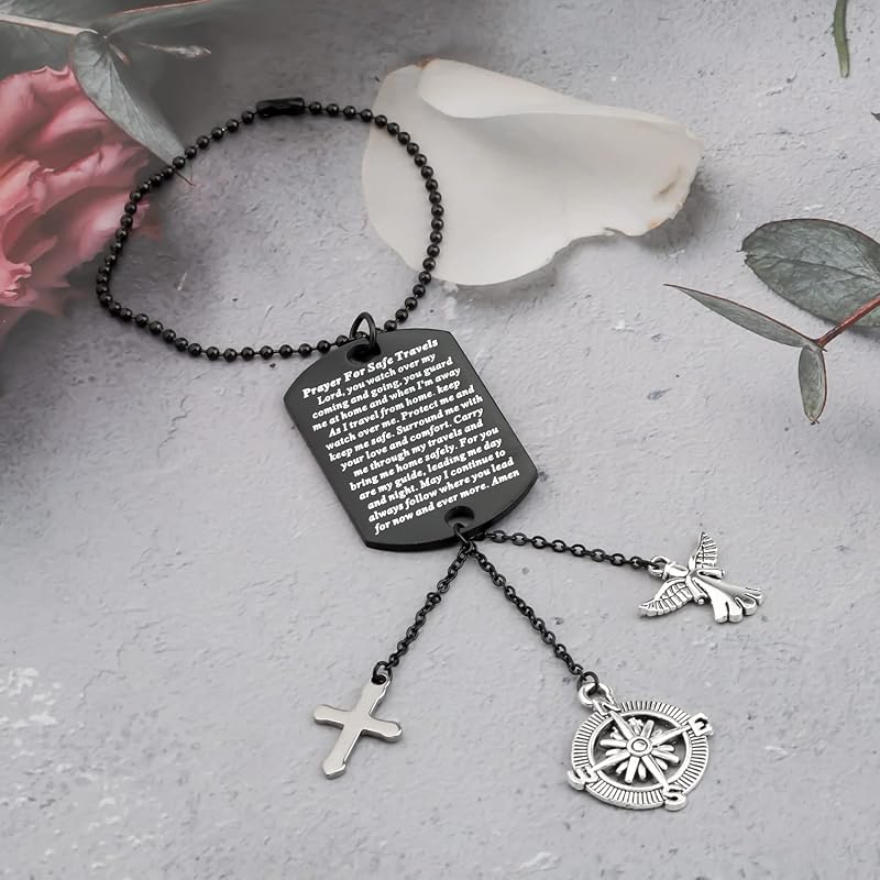 Colgante ángel guardián acero inox negro retrovisor coche