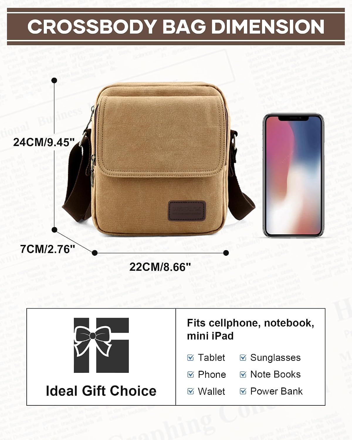 Bolso cruzado hombre lona tipo mensajero