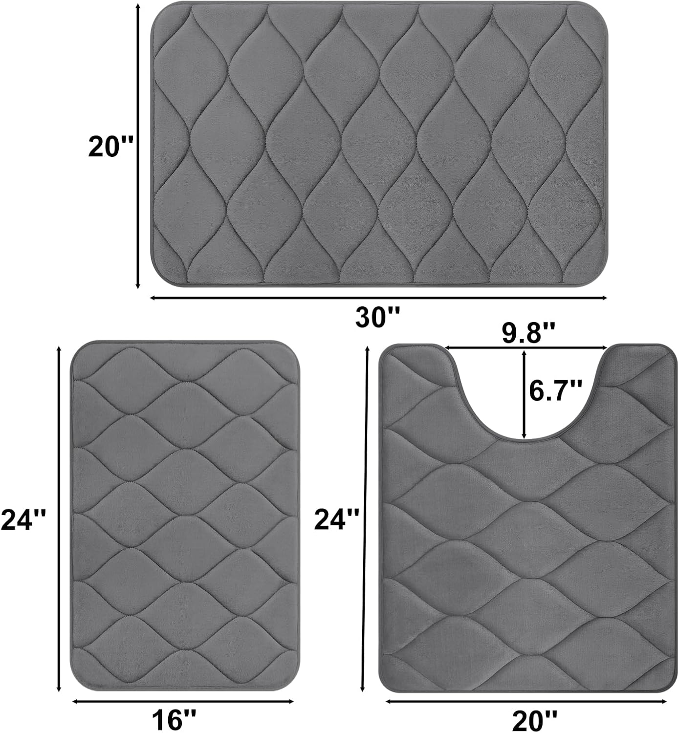 Alfombras baño espuma viscoelástica antiderrap 3 pzas gris