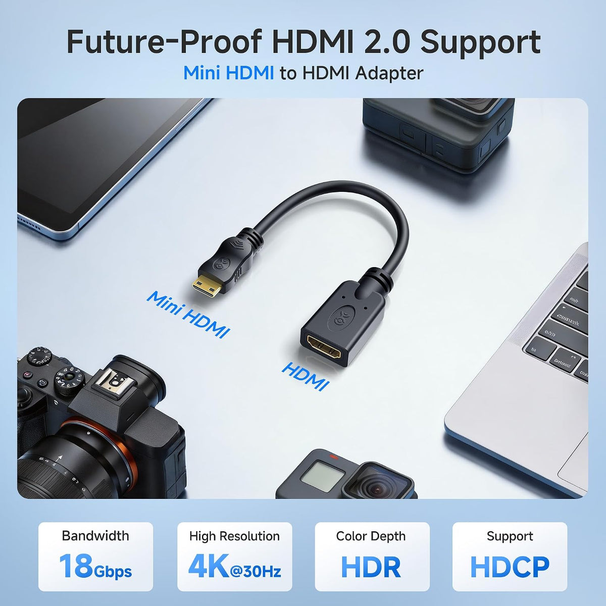 2 Pzas Adaptador Mini HDMI a HDMI 6pulg 4K HDR Raspberry Pi