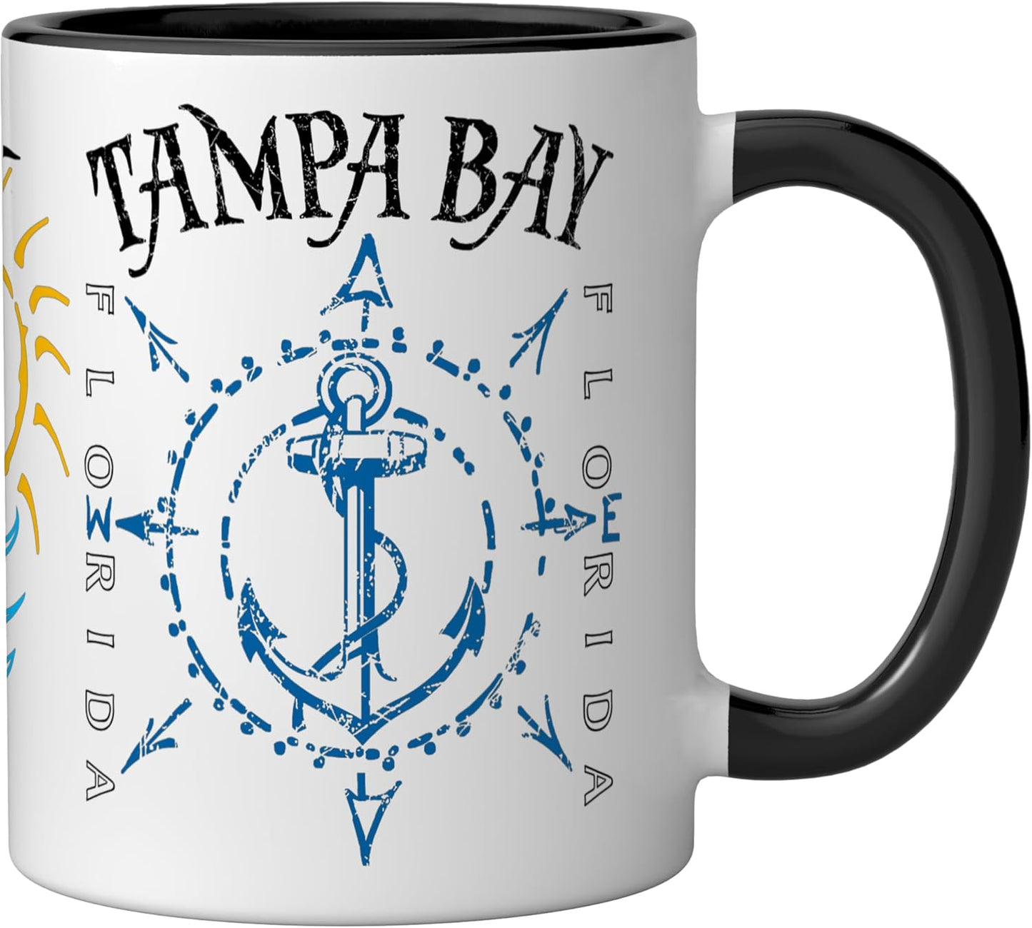 Taza Cerámica Náutica Rosa de Compás Negro/Blanco