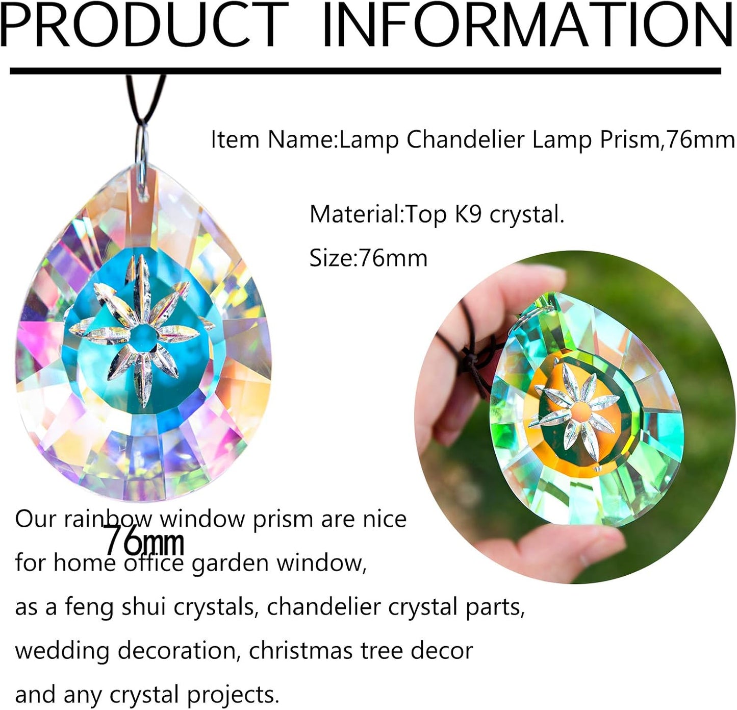 Lámpara colgante cristal prisma arcoíris para ventana