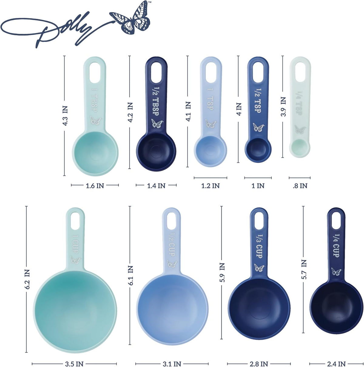 Juego tazas y cucharas medidoras azul con anillo anidado