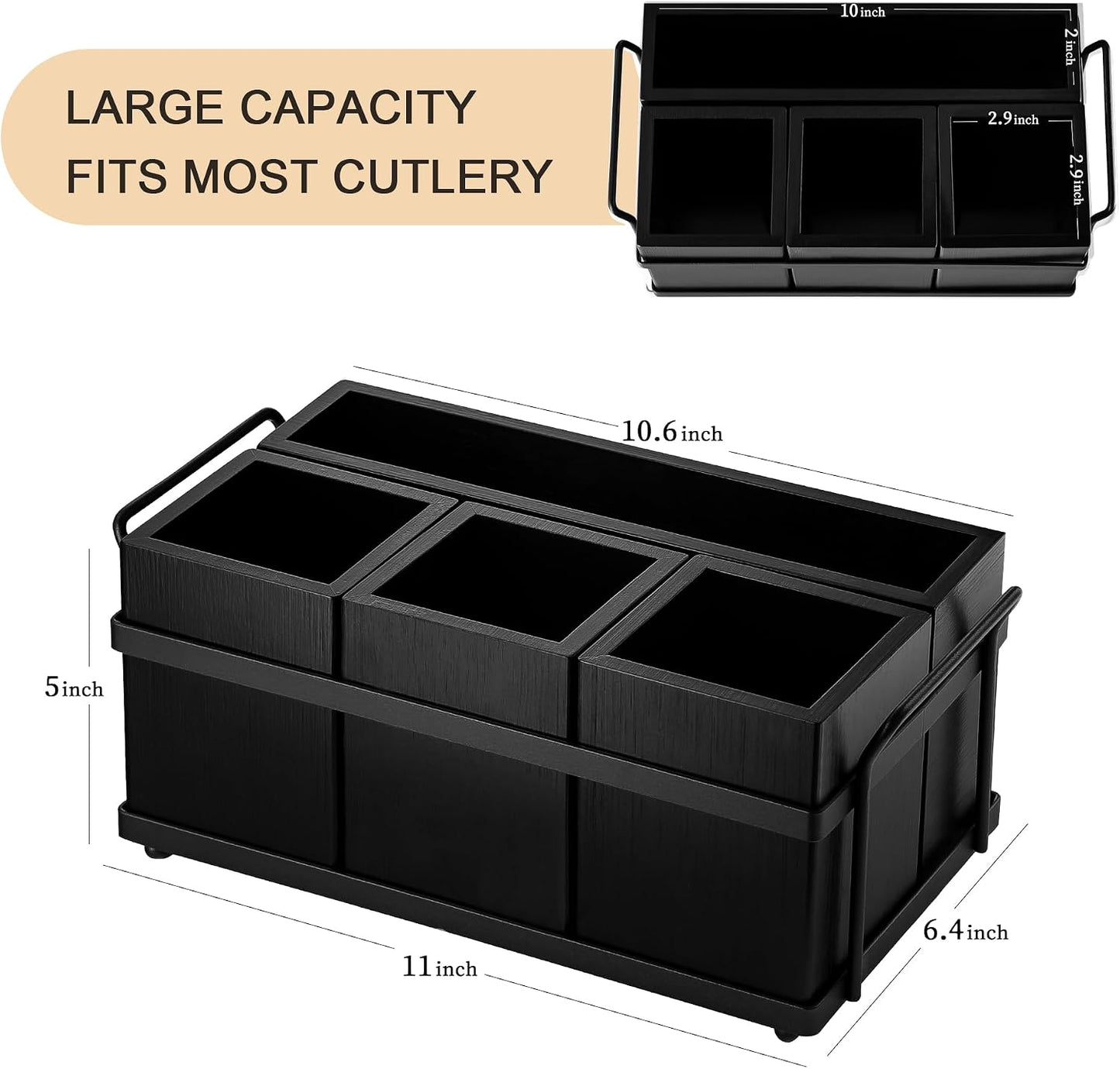 Organiz. cubiertos madera negra dispensador platos papel