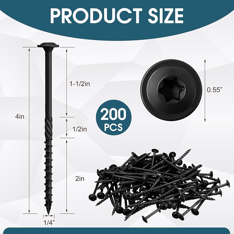 200 Pzas tornillos Star Drive madera 14x4" negros
