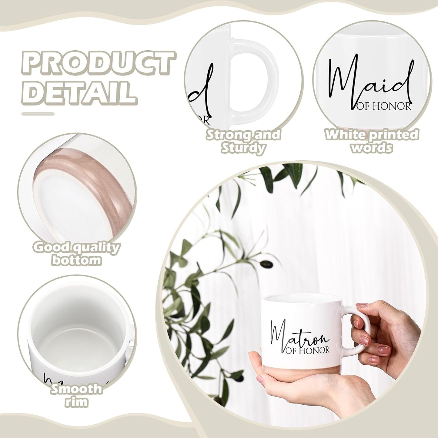 8 Pzas Taza Cerámica 355ml para Dama de Honor Boda