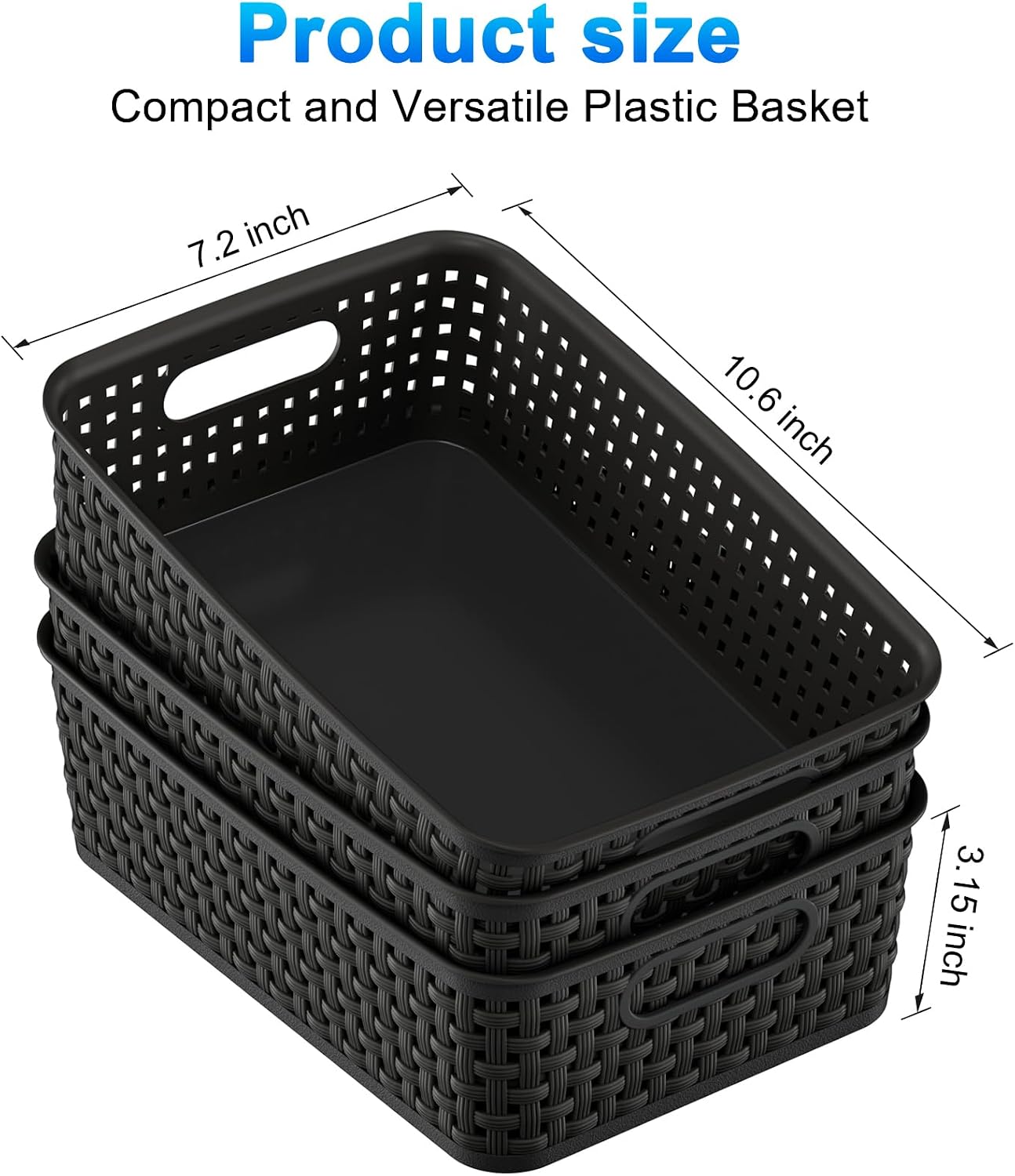 Cesta plástico negro 8 pzas organizadoras con asas para hogar