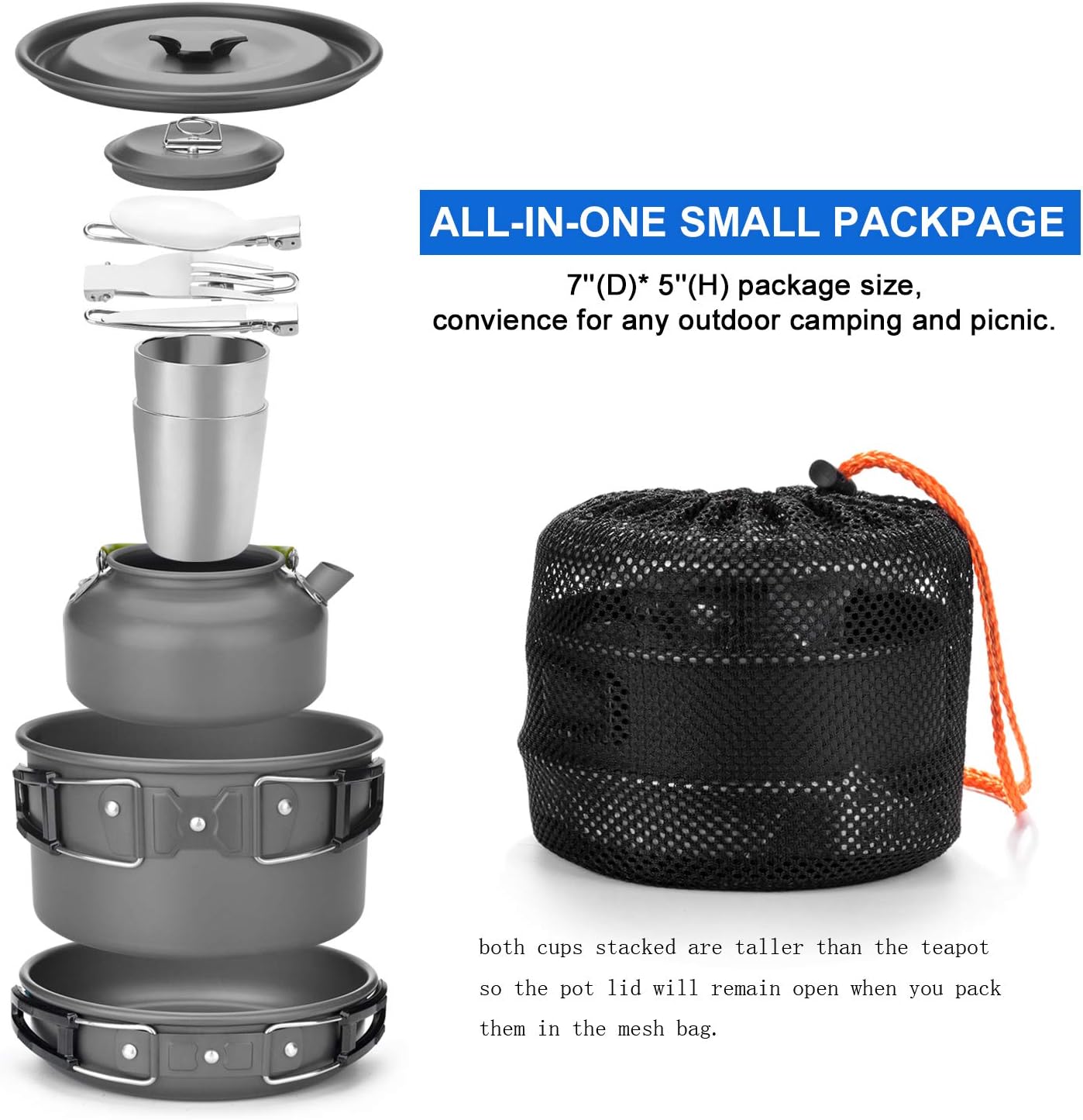 Kit utensilios cocina camping olla 2 tazas acero inox gris