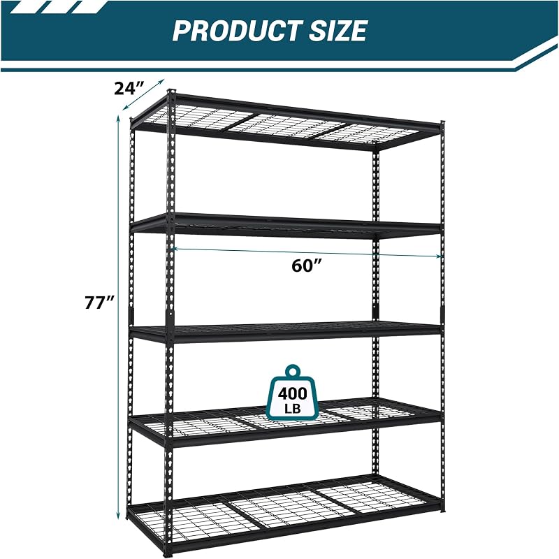 Estantería garaje 5 niveles 60x24x78" ajustable