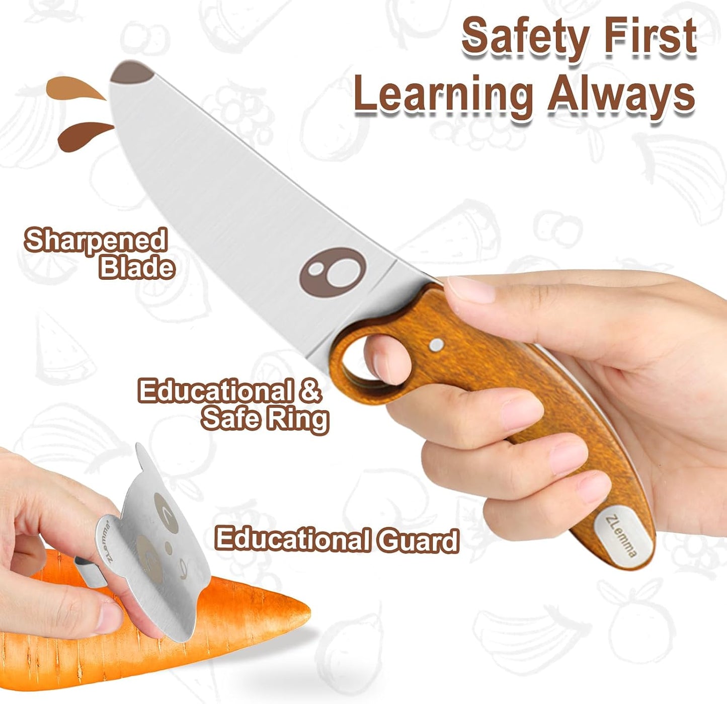 Juego 4 cuchillos cocina niños con anillo educativo