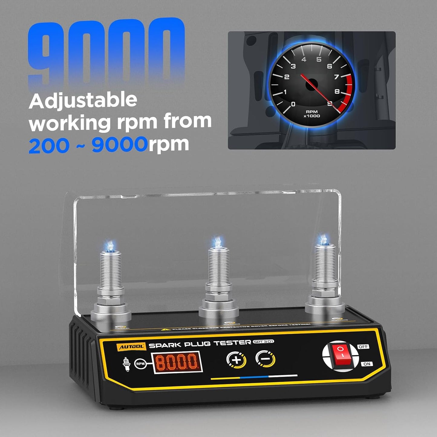 Probador bujías motor 200-9000 rpm ajustable 12 V