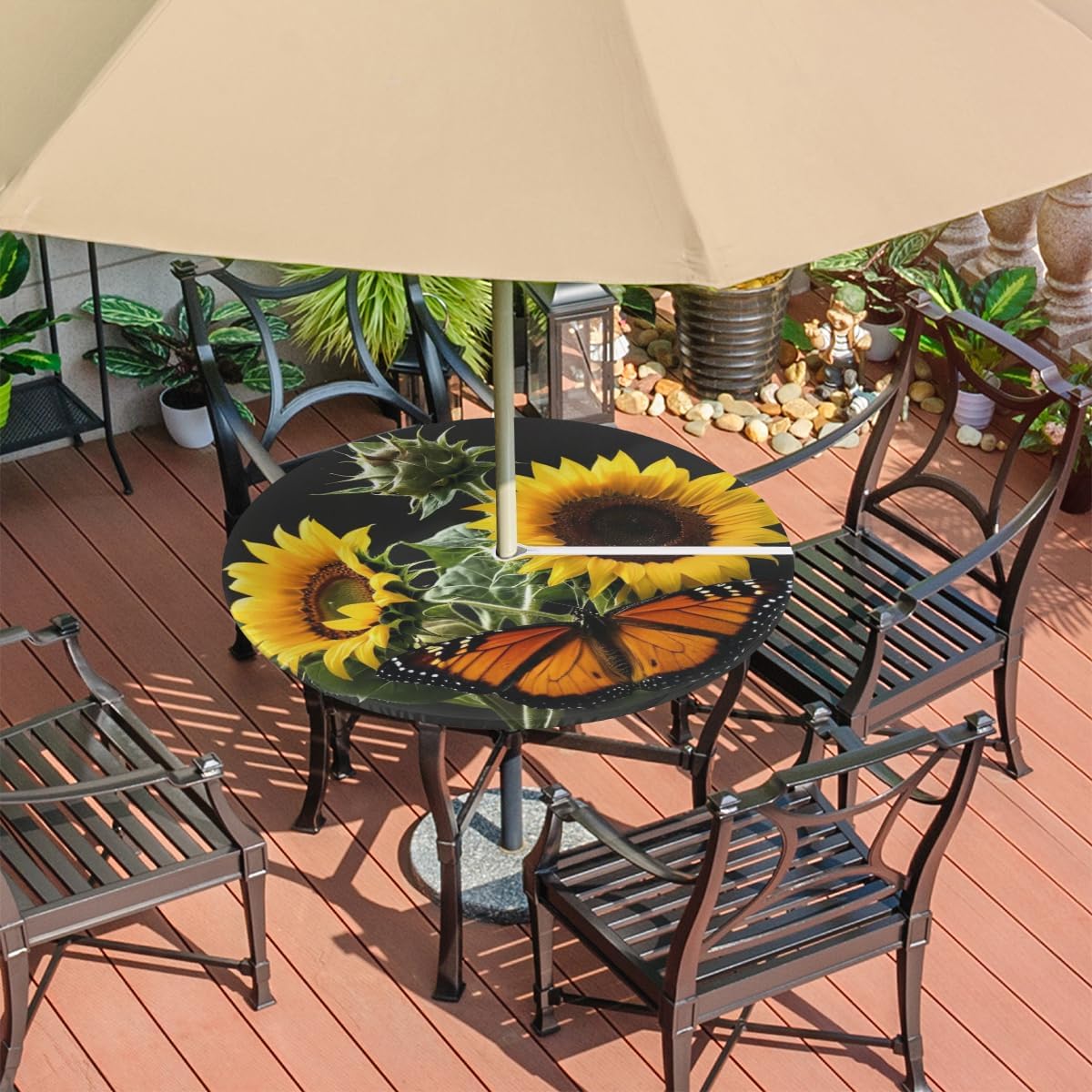 Mantel redondo ajustable con agujero 36-44" elástico