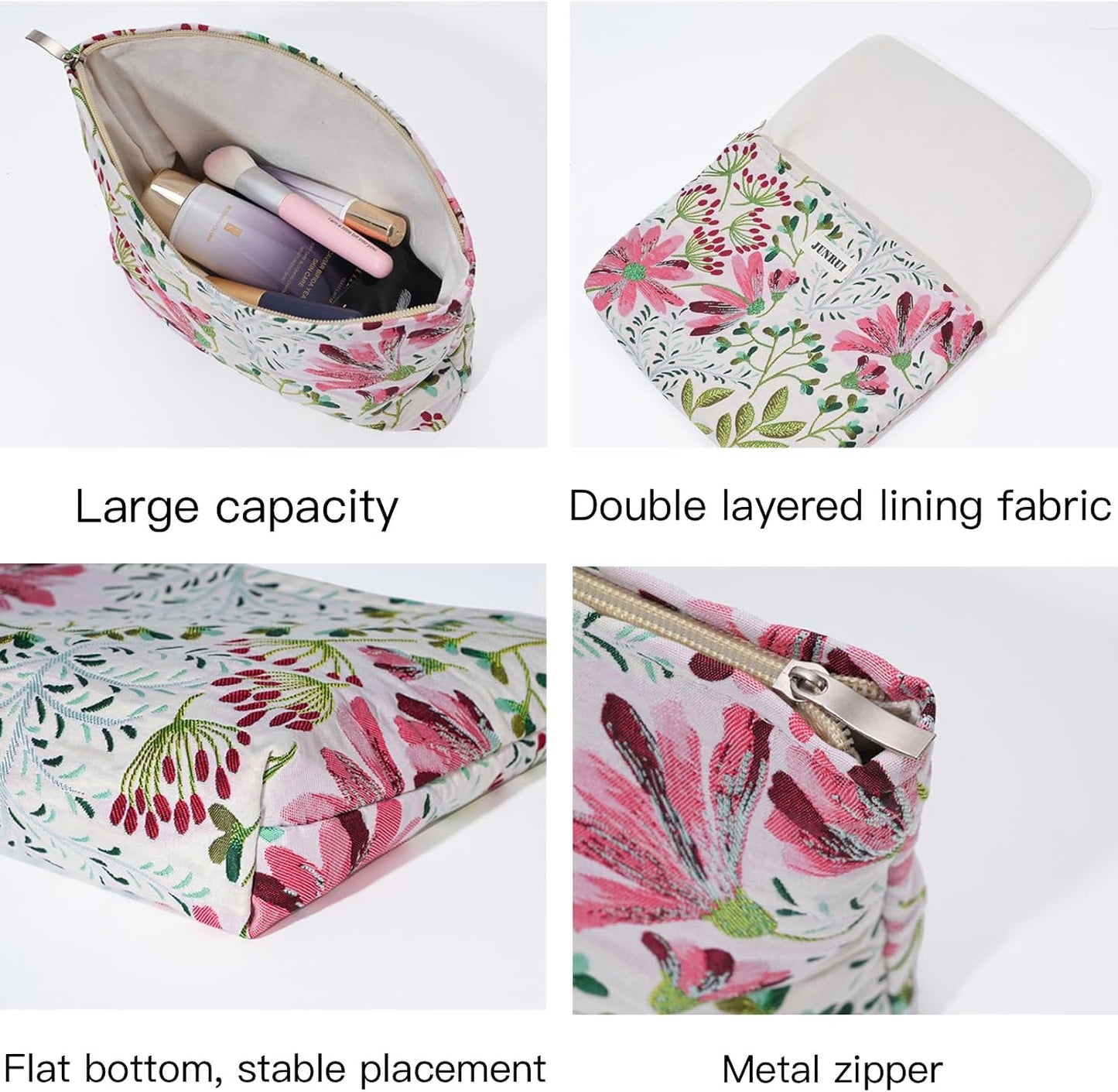 Bolsa maquillaje viaje floral con cremallera 2 plantas