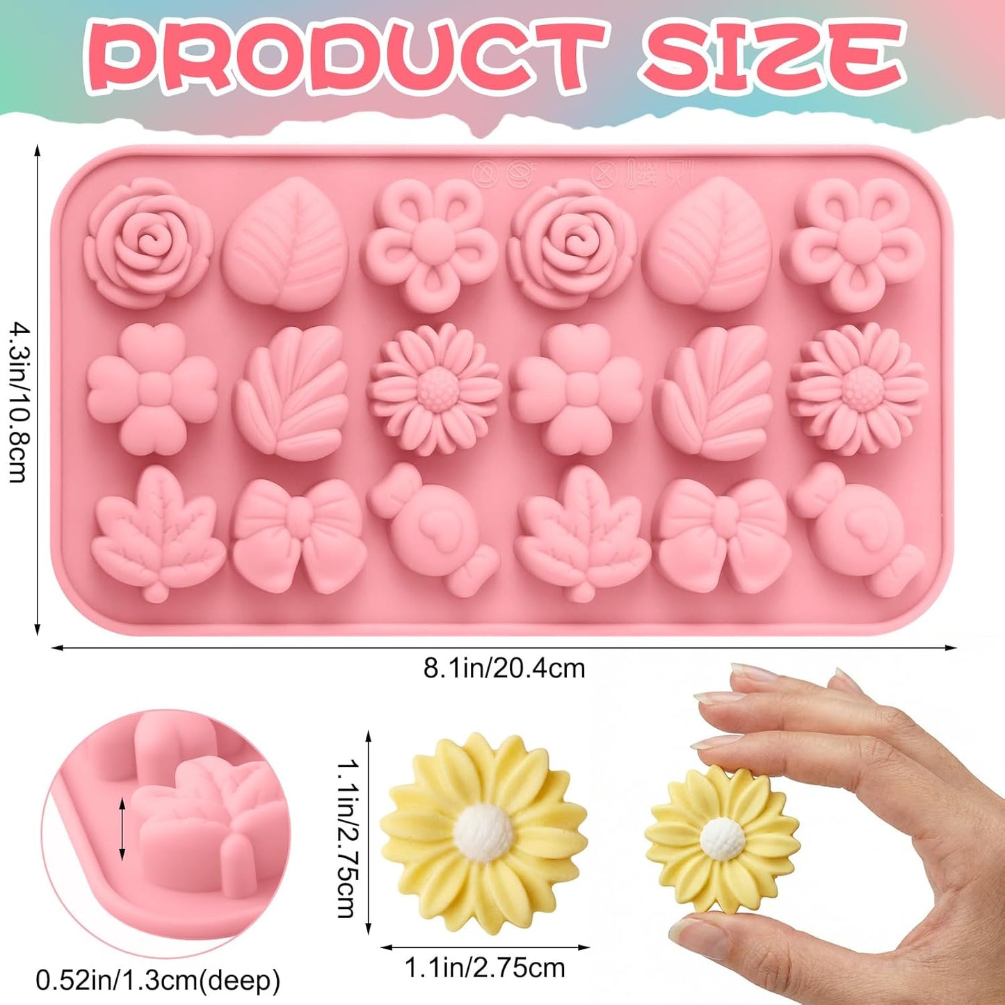 Moldes de silicona para dulces de flores, margaritas 3D y rosas con 18 cavidades