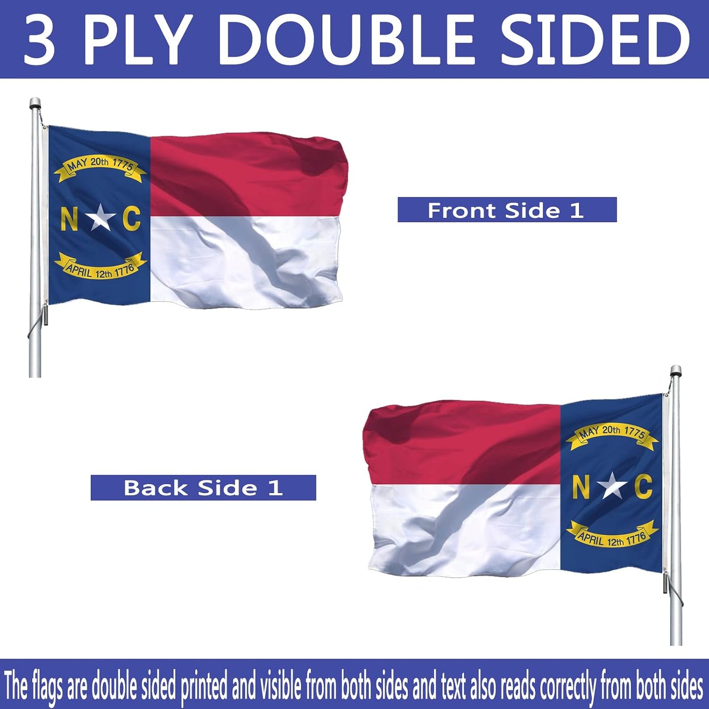 Bandera Carolina del Norte 2x3" resistente
