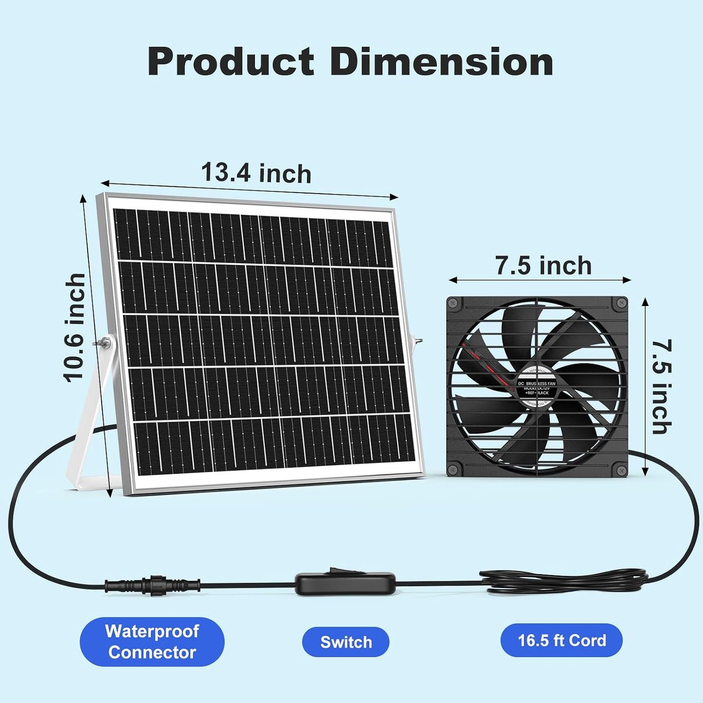Ventilador solar gallinero 7.5pulg pack 2 invernadero 15W