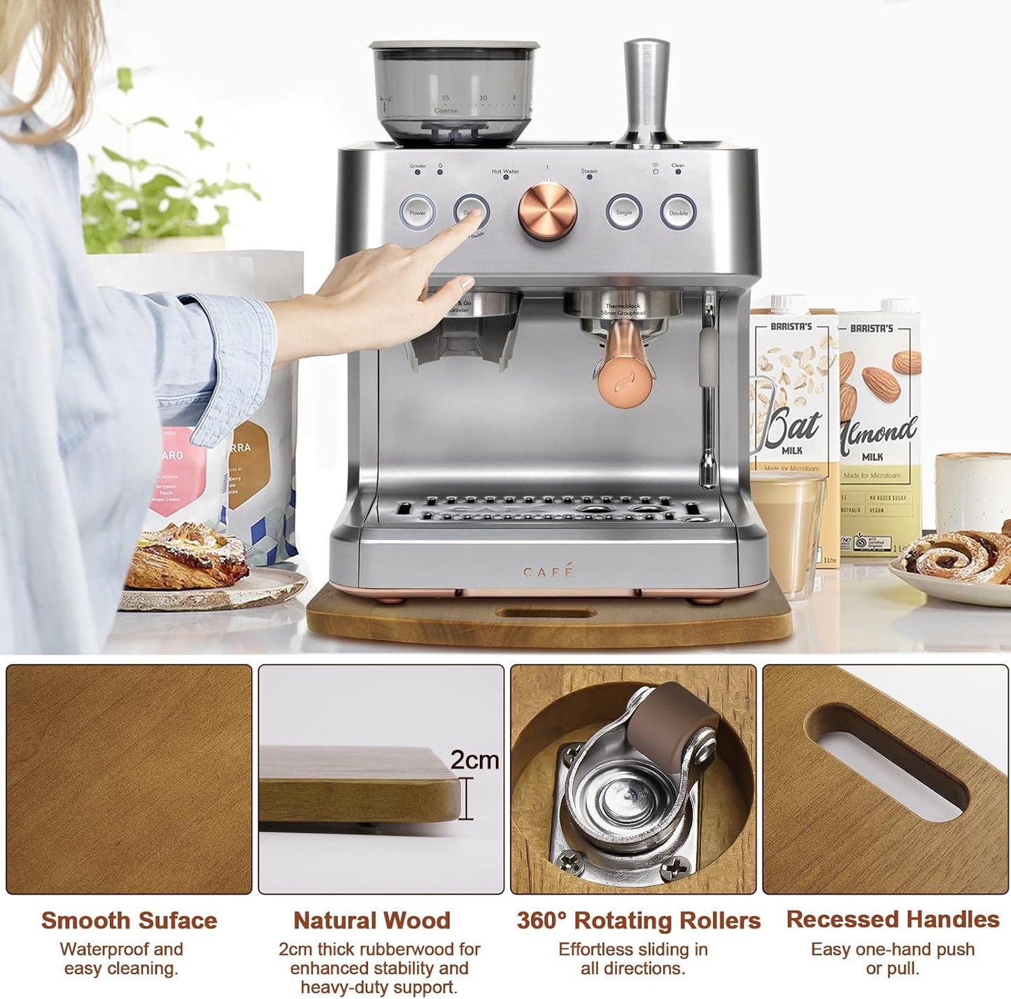 Bandeja deslizante para cafetera madera con ruedas 360° 16x12pulg