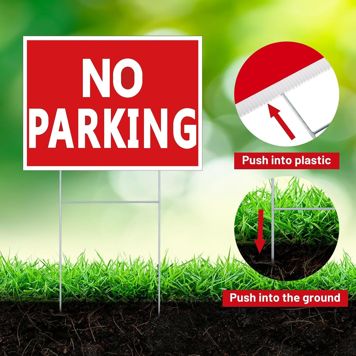 4 Letreros No Estacionamiento 12x16" Doble Cara con Poste