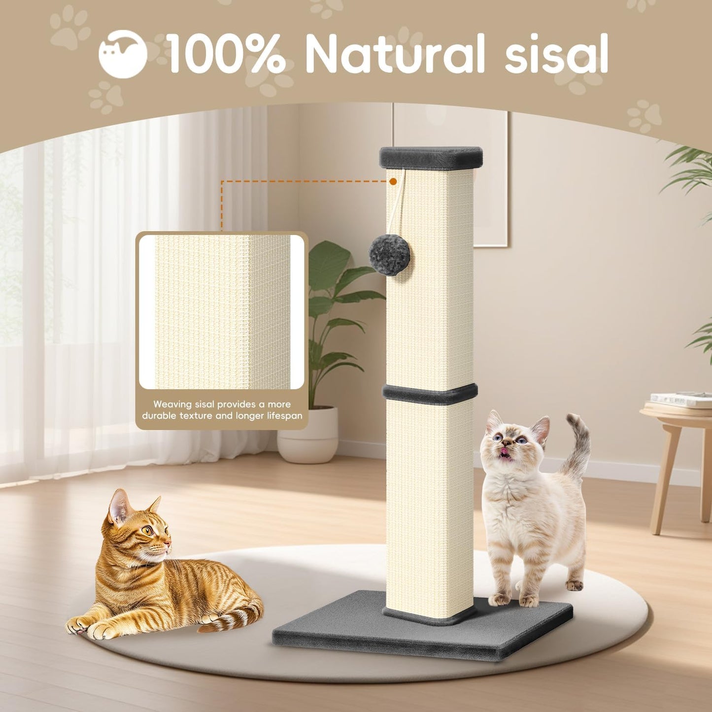 Poste rascador gatos 32pulg interiores con bola