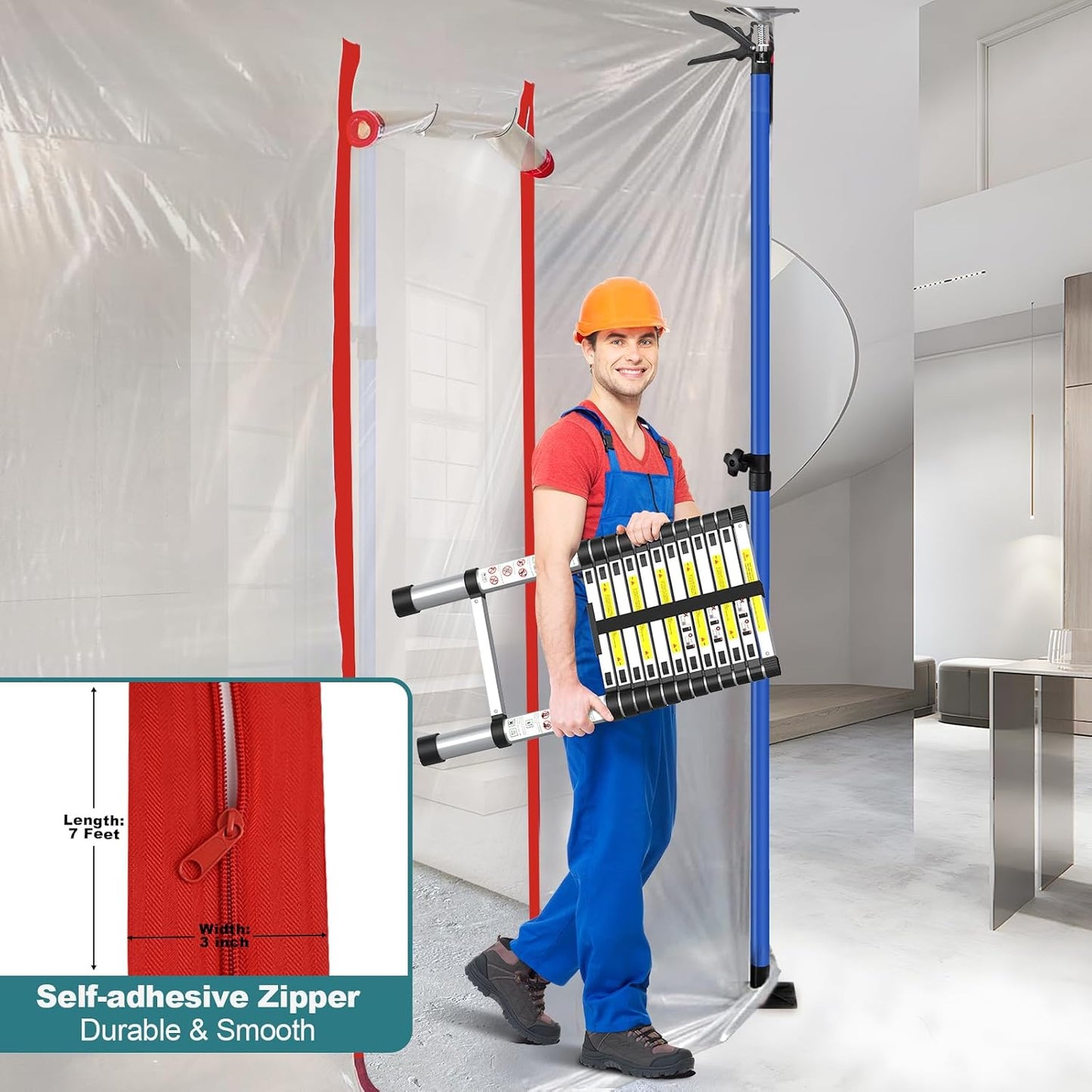 Postes barrera polvo 10ft pack 4 cremalleras resistentes