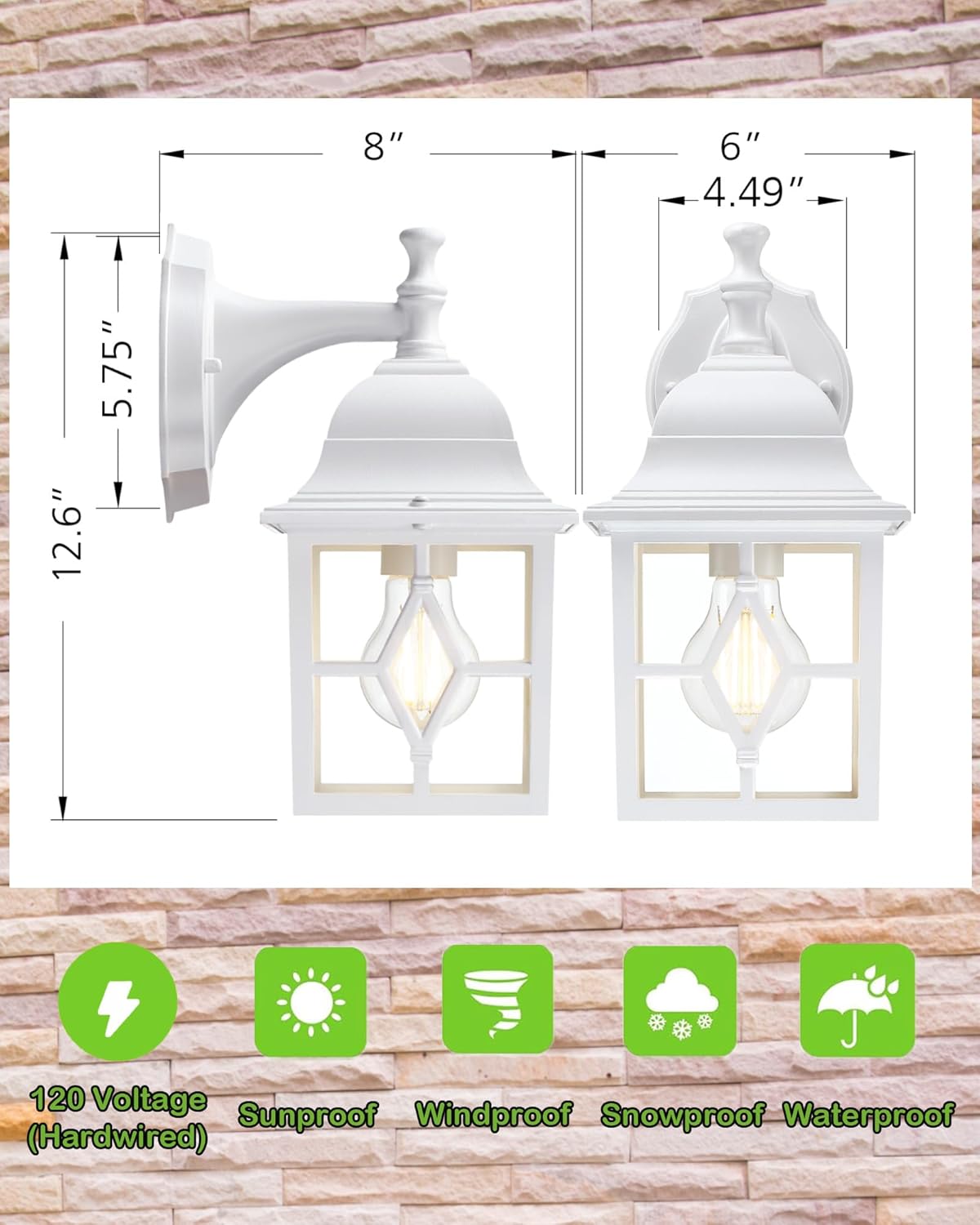 Farol pared exterior grande blanca E26 aluminio antioxidante