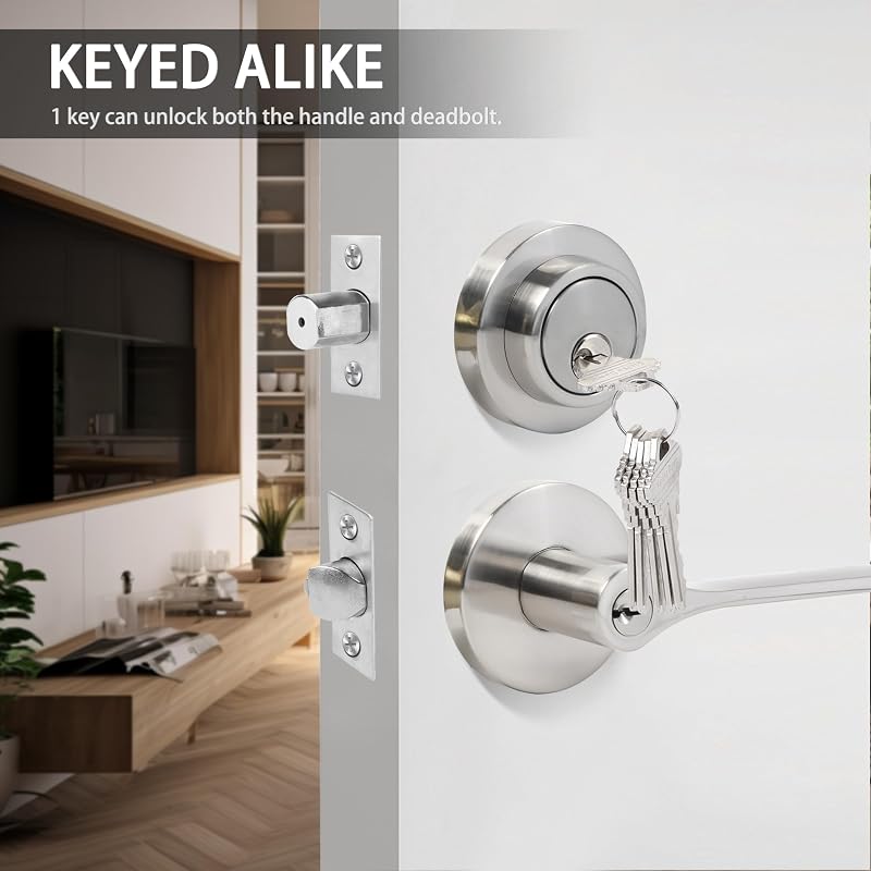 Set cerraduras puerta exterior con llave níquel satinado