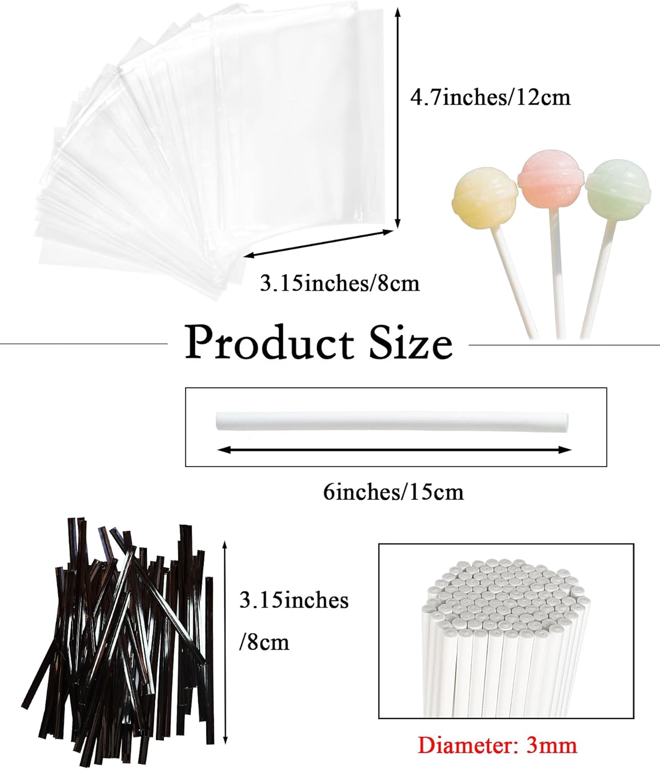 Kit 300 palitos y envoltorios tartas CHELIZIYA para piruletas 6pulg