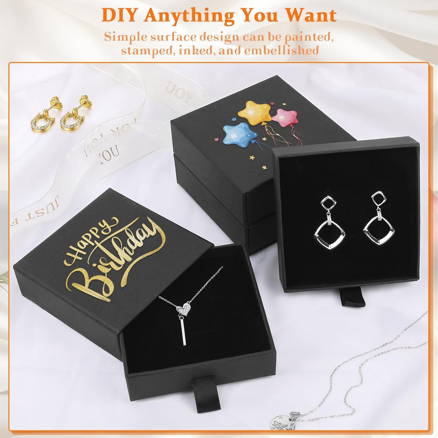Caja joyas 5 cajas 3.5x3.5" collar anillo aretes negro