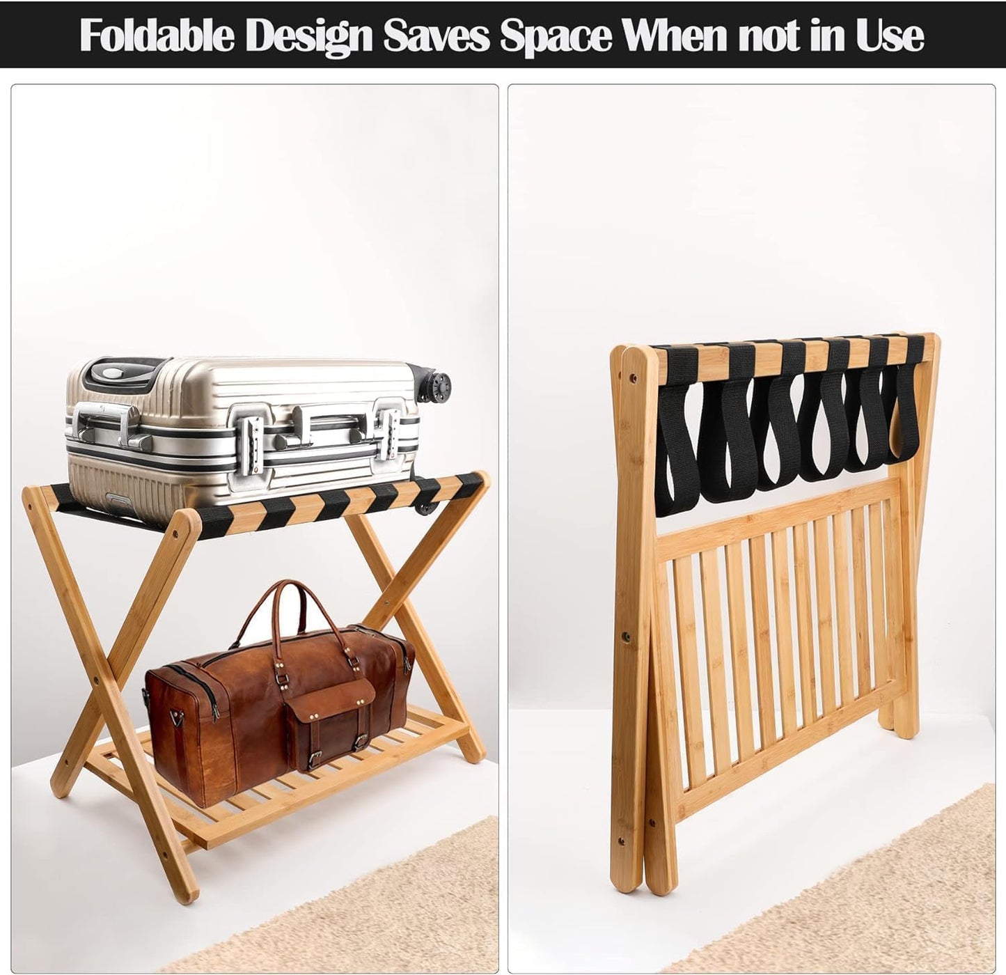 Set 2 Portaequipajes Plegable Bambú con Estante