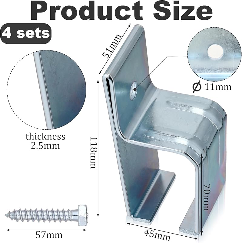4 Pzas Soporte Puerta Exterior Acero Galvanizado