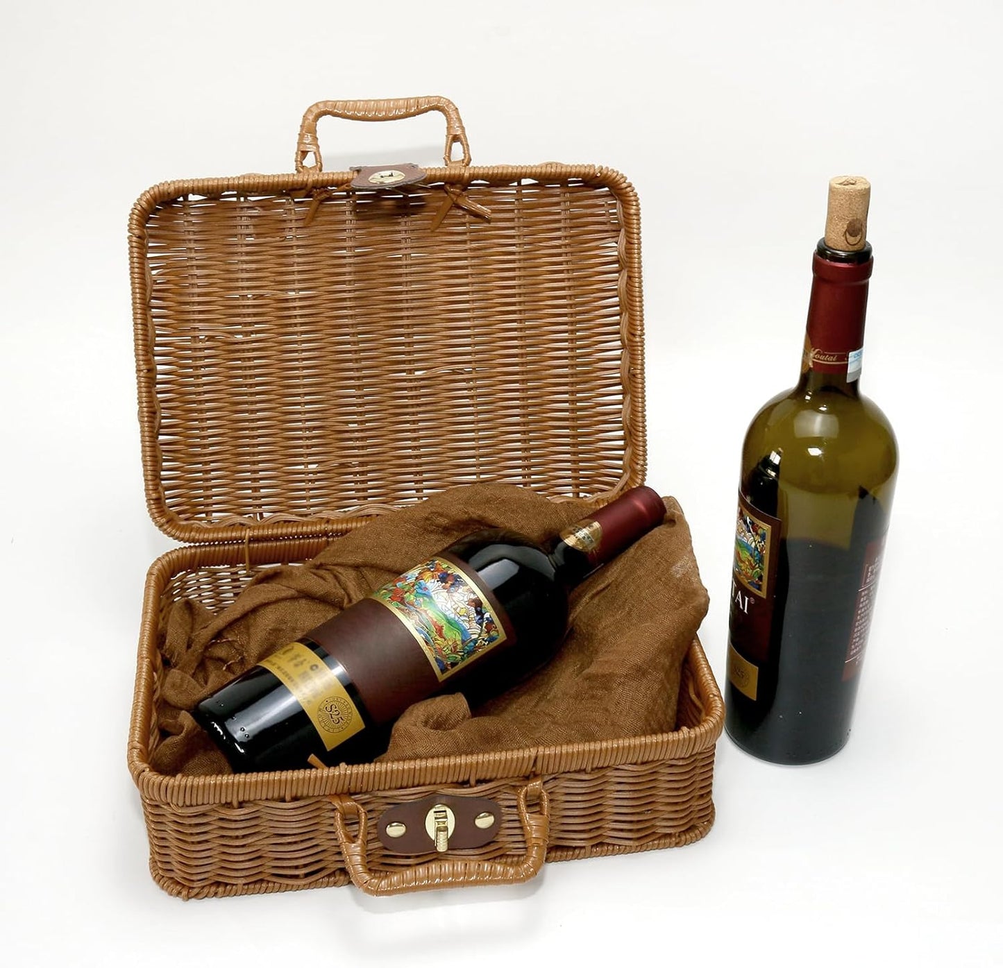 Cesta mimbre vintage 11.5pulg con asas organiz. viaje