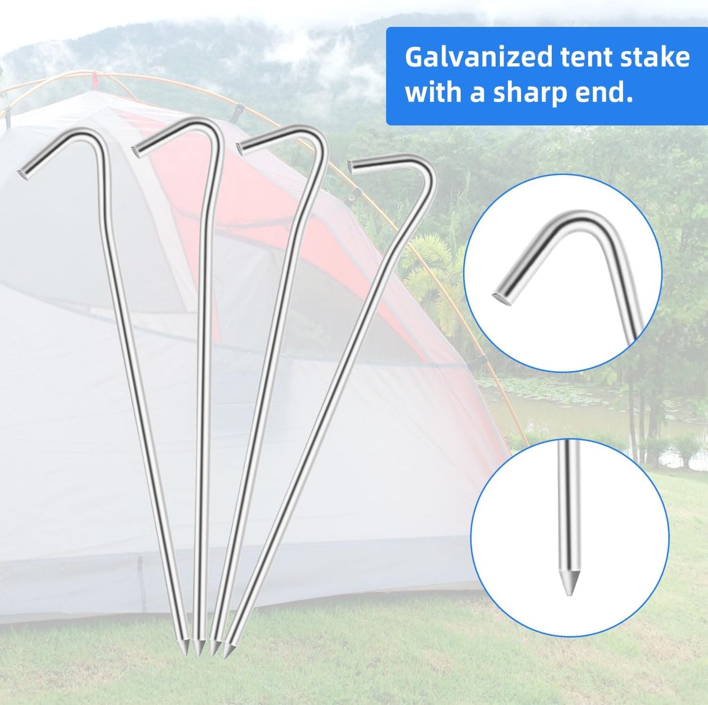 Estacas tienda campaña 7pulg metal galvanizado 40uds