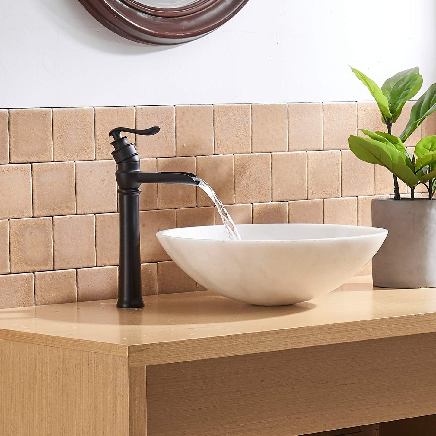 Grifo baño negro mate un solo agujero con tapón drenaje